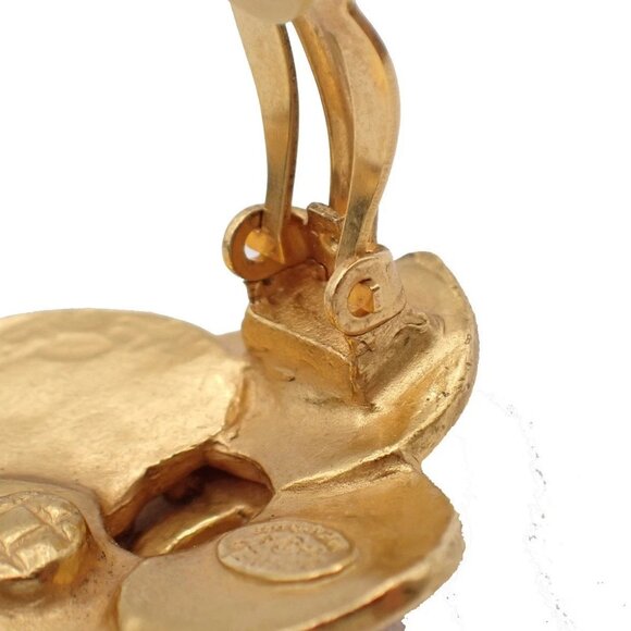 CHANEL CC Logo Flower Button Earrings 96 A Clip-On Gold-Plated Vintage 76RF532 - Picture 7 of 10